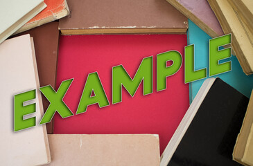 Example word in opened book with vintage, natural patterns old antique paper design.