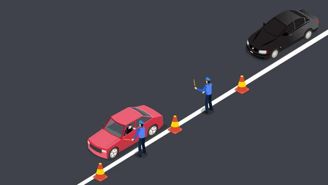 Two policeman testing alcohol breath on road