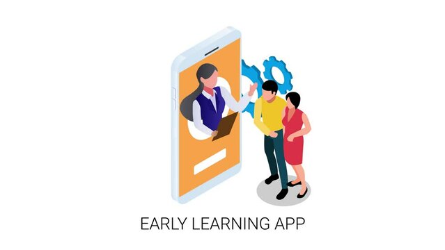Young couple using cellphone to early learning app
