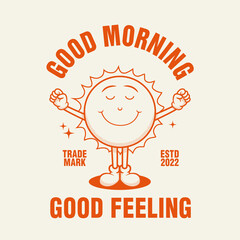 Cute character, sunrise character, retro style art, mascot logo