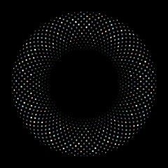Sparkling diamond mosaic round shape element on black background isolated. Brilliance crystals repeat pattern circle object.