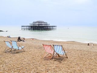 Brighton Beach and characteristic striped beach chairs