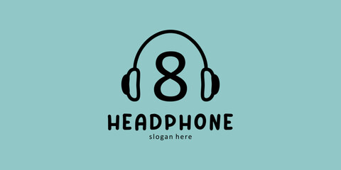 Headphone Logo Design with Letter 8