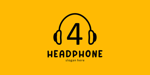 Headphone Logo Design with Letter 4