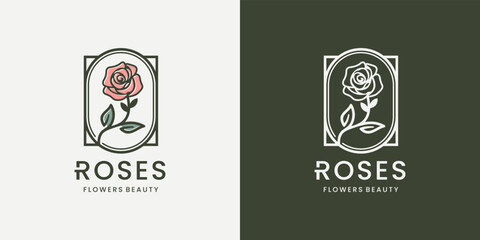 Roses vintage monoline badge logo design