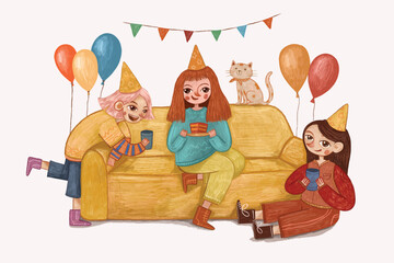 Obraz na płótnie Canvas Cute girl birthday celebration illustration