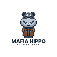 Vector Logo Illustration Hippo Mascot Cartoon Style.