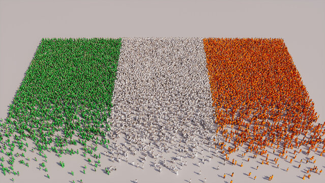 Irish Flag formed from a Crowd of People. Banner of Ireland on White.