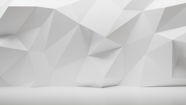 Polygon 3D Wall Background With White Futuristic Surface. Light 3D Render.