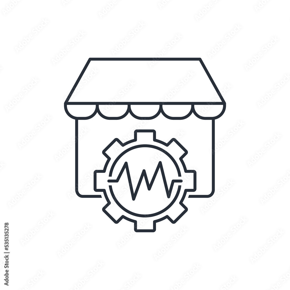 Poster trading mechanism. sales analytics. vector linear icon isolated on white background.