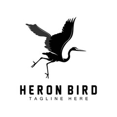 Bird Heron Stork Logo Design, Birds Heron Flying On The River Vector, Product Brand Illustration