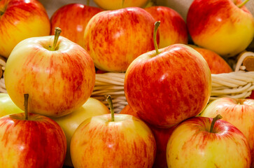 Lots of ripe apples close-up.