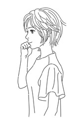 ボブカットの女性の横側を描いたイラストです。