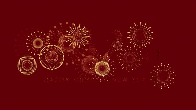 Chinese new year 2023 year of the rabbit. Chinese New Year background with golden fireworks on red background.