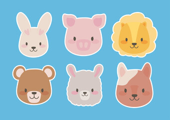 cute animals head stickers
