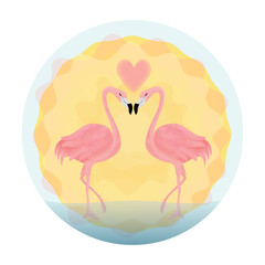 Loving couple of tropical birds pink flamingos. Tropical print