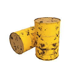 Steel Drum Barrel Painted Yellow Color. 3D Illustration. File with Clipping Path.