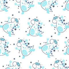 Seamless pattern with cute dinosaur animals. Perfect for kids clothes design