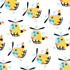 Seamless pattern with cute helicopters. Perfect for kids clothes design and wallpaper