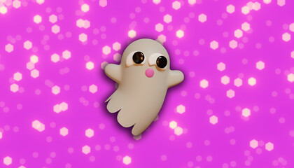 Halloween banner whit ghost. 3D Illustration. pink background.