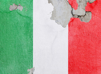 Italian flag on old wall with peeling paint