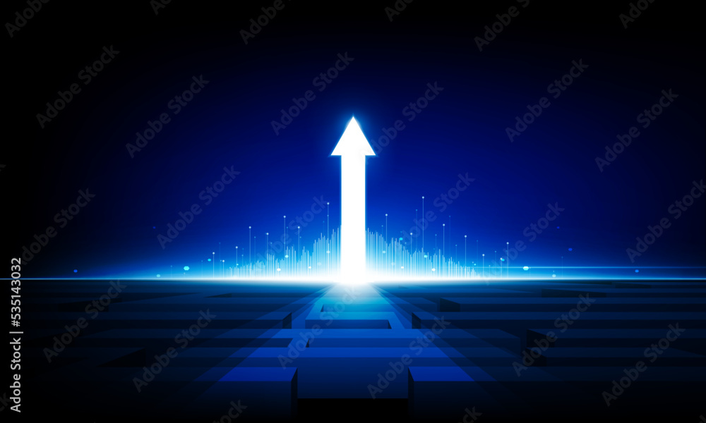 Poster abstract up arrow key door city open light in the maze technology background hitech communication co