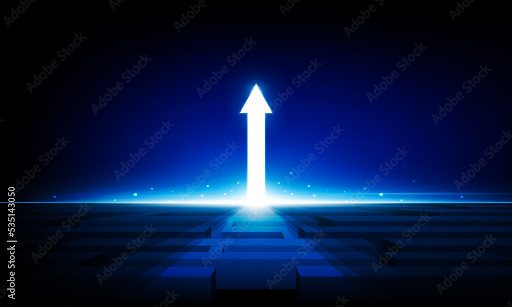 Poster abstract up arrow key door city open light in the maze technology background hitech communication co