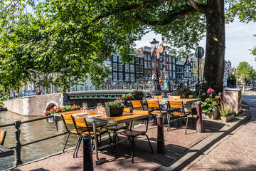 Canalside restaurant, Brouwersgracht, Amsterdam, Netherlands