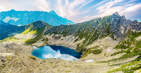 Tatra National Park in Poland. Tatra mountains panorama,  Hiking in Gasienicowa valley (Hala Gasienicowa) to Swinica peak near Kasprowy Wierch, Dolina Pieciu Stawow Polskich © Zedspider