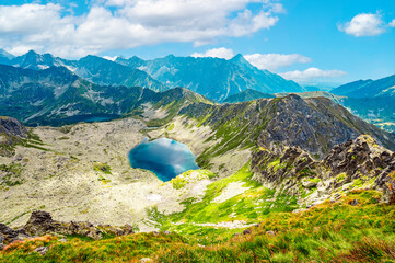 Tatra National Park in Poland. Tatra mountains panorama,  Hiking in Gasienicowa valley (Hala Gasienicowa) to Swinica peak near Kasprowy Wierch, Dolina Pieciu Stawow Polskich © Zedspider