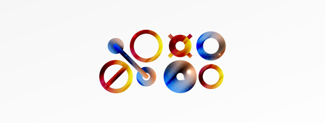 Obraz premium Minimal geometric abstract background. Shiny and glossy circle, line and round shapes design. Trendy techno business template for wallpaper, banner, background or landing