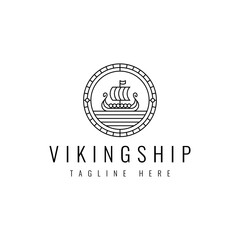 Viking ship Scandinavian line art emblem badge logo design
