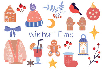 Set of illustrations winter time