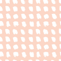 Abstract pink and white seamless pattern with hand drawn with painted brush strokes, spots, minimalist design
