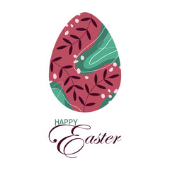 Easter egg. An egg with a floral ornament. The inscription happy Easter. Vector illustration isolated on a white background for design and web.