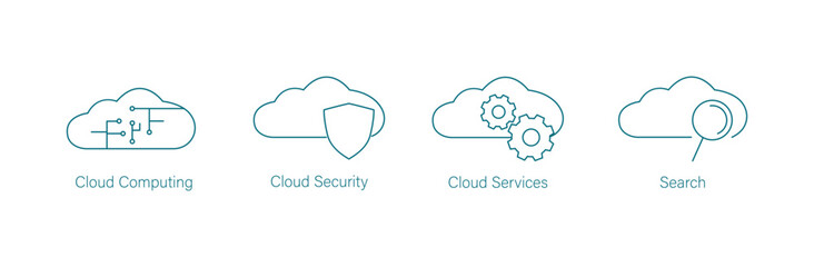 cloud computing, cloud security, cloud services, search vector icons 