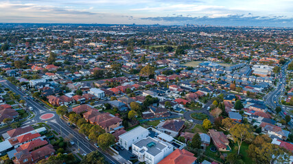 Aerial drone photo of a residential neighbourhood in Sydney Australia - life during Covid-19