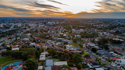 Aerial drone photo of a residential neighbourhood in Sydney Australia
