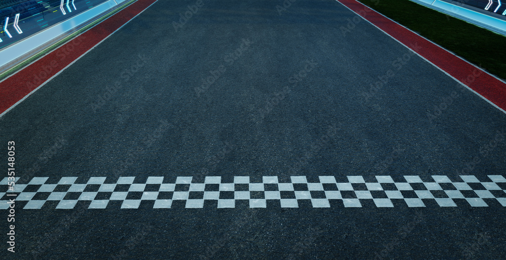 Poster 3d render empty asphalt international race track with start and finish line