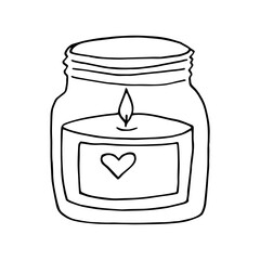 candle in a jar hand drawn in doodle style. icon, sticker, decor element.