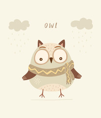 Cute owl illustration, baby nursery print
