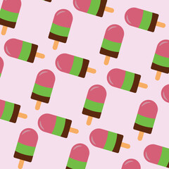 Vector pattern with popsicle ice cream. Simple hand drawn ice cream pattern.