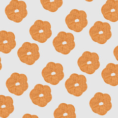 Freshly baked realistic bun with sesame seeds pattern on gray  background. Modern cartoon illustration.