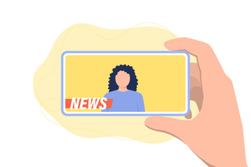 Fototapeta premium Watch news with your phone. The journalist tells the news. Press concept