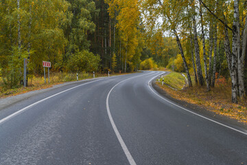 A picturesque section of the road among the autumn forest.