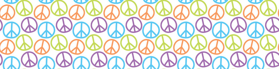 Vector seamless pattern with international symbol of pacifism, disarmament, world peace in simple doodle flat style. Bright background, texture