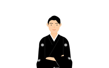 紋付袴の男性（和服姿）、腕組みをする