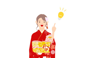 振袖の女性（和服姿）、指さししてアドバイスする