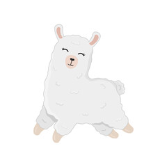 Illustration of cute cartoon alpaca isolated on white background. Print for t-shirts, posters, greeting cards, stickers, design and more. Cartoon llama