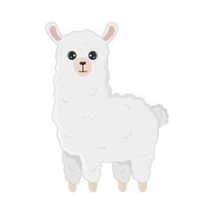 Illustration of cute cartoon alpaca isolated on white background. Print for t-shirts, posters, greeting cards, stickers, design and more. Cartoon llama